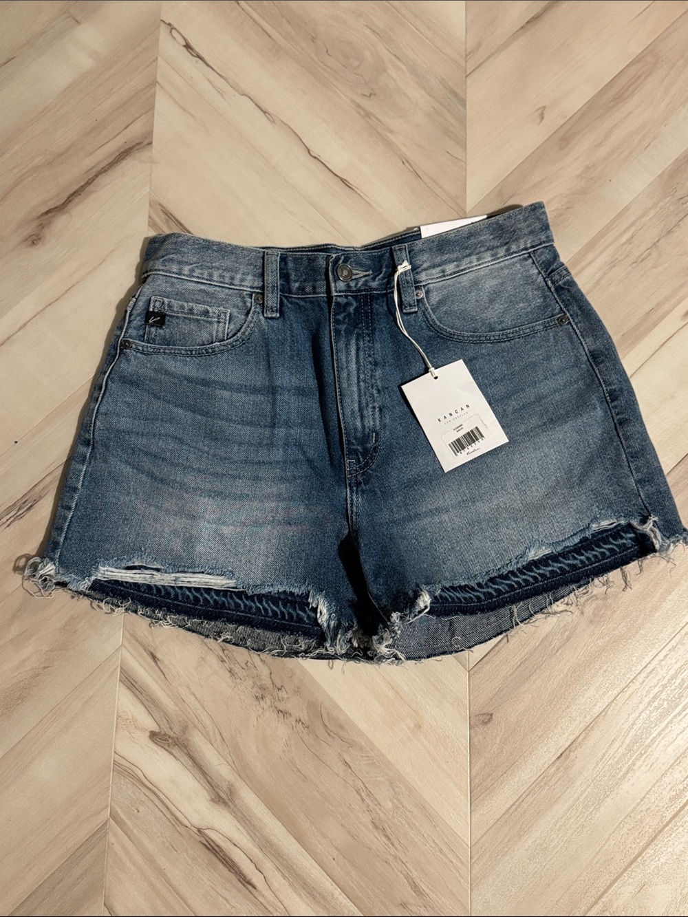 KanCan Distressed High-Rise Denim Shorts - Blue